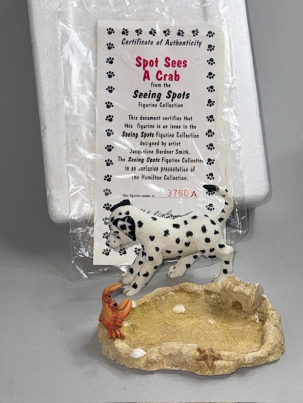 Vintage Dalmatian Figurine Hamilton Puppy Dog Anthropomorphic Spot Sees Crab COA